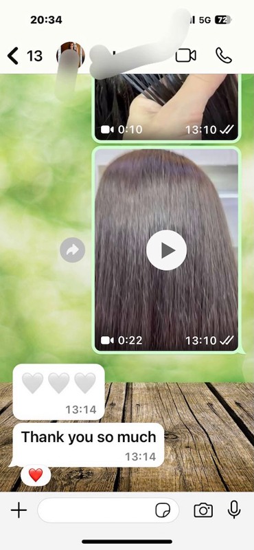 Brunette hair extensions review: showcasing natural depth and volume on a satisfied client.
