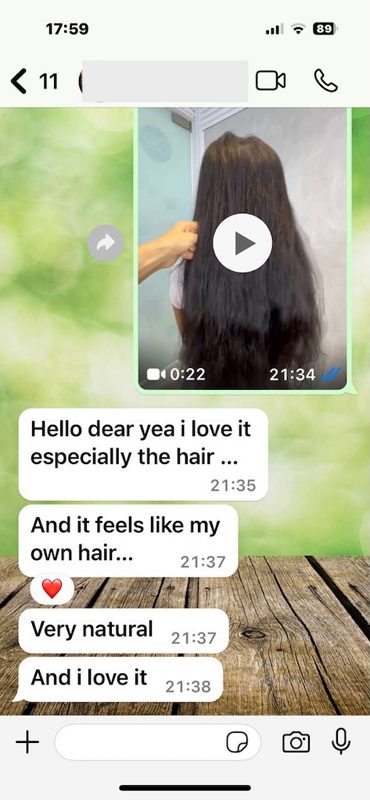 Premium hair extensions review: satisfied client discussing the durability and high quality.